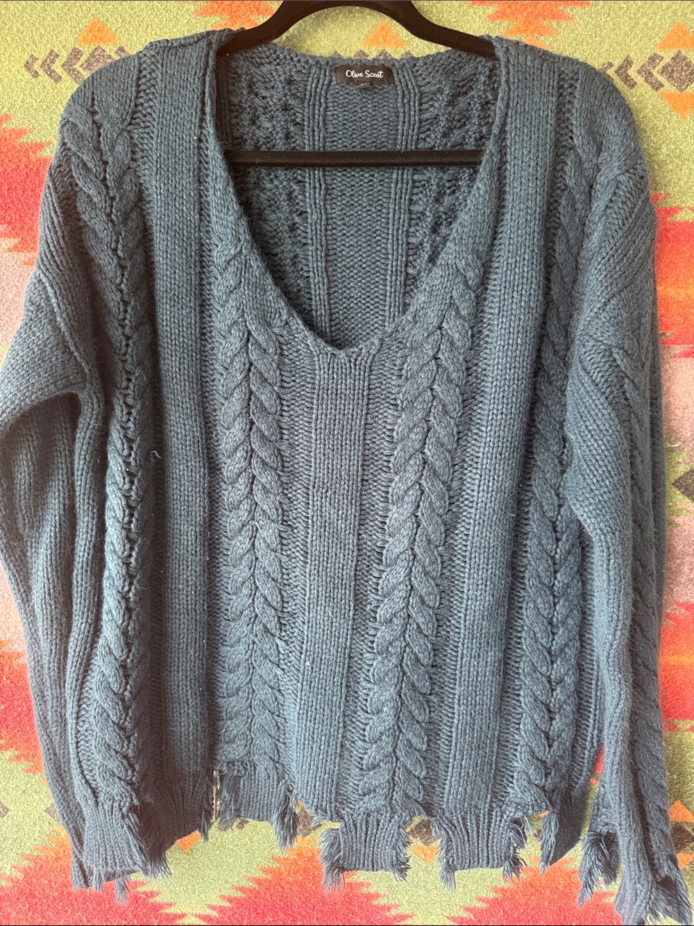 Cable-Knit V-Neck Sweater - Slate Blue by